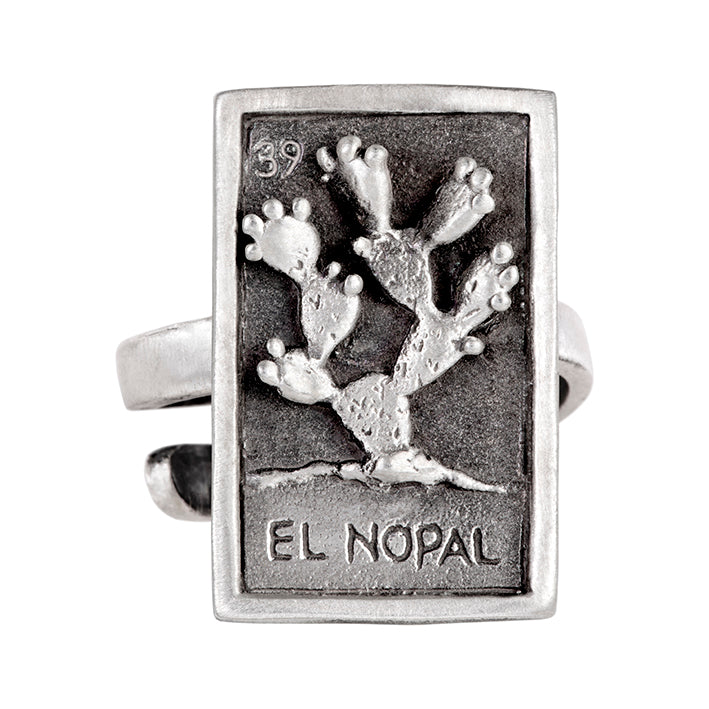 Anillo Lotería Nopal en Plata 925. Historias, mitos y costumbres de México a través de las cartas de lotería. Nopal tiene sus orígenes en México y crece de forma silvestre por Latinoamérica.