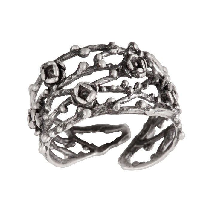 Anillo hecho a mano en plata 925. joyería artesanal de origen mexicano. Anillo ajustable de flores ideal para regalo.