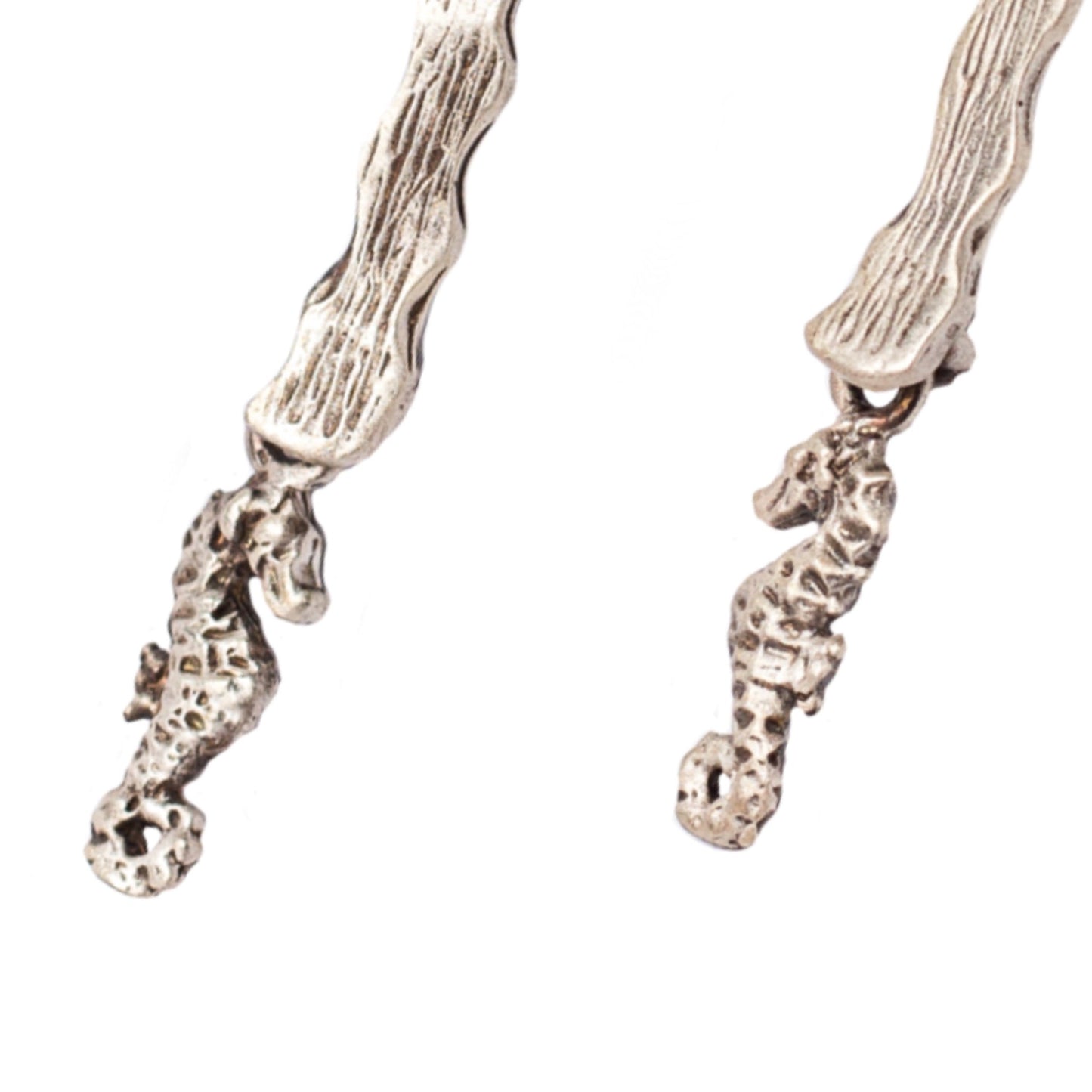 Aretes de plata con forma de alga con caballito de mar. Aretes diseño original hecho a mano, joyería mexicana
