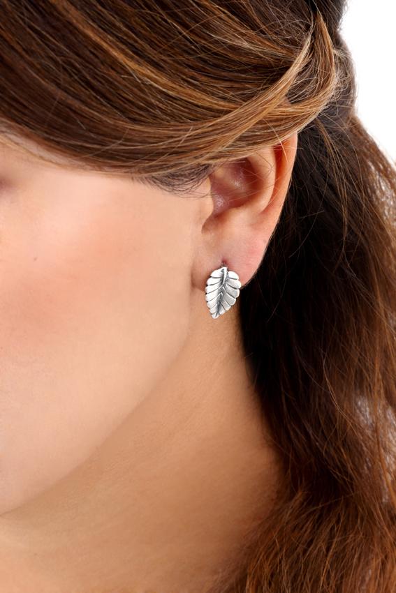Modelo luce arete de plata con forma de hoja prado chico