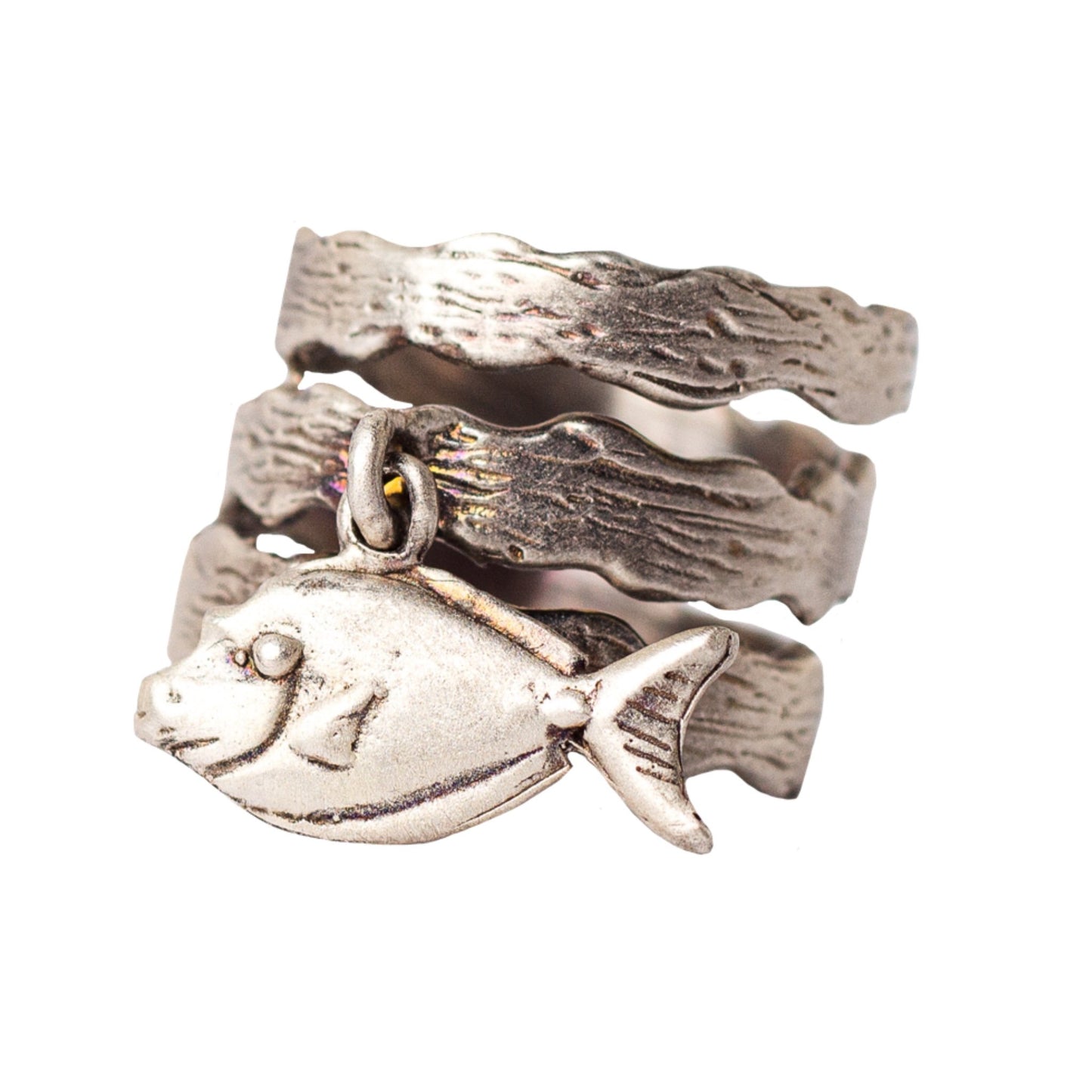 Anillo triple de plata 925 de algas con pez cirujano, colección marina.