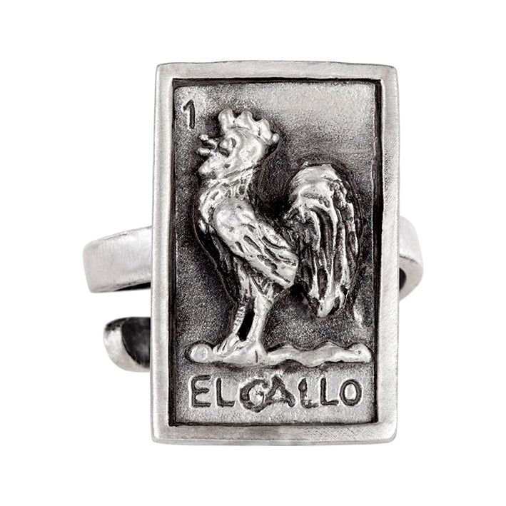 Anillo El Gallo en plata 925 de colección Viva México de Eva Carrillo Joyas. Anillo ajustable elaborado a mano de joyería mexicana. Anillo de estilo atemporal en Plata 925.