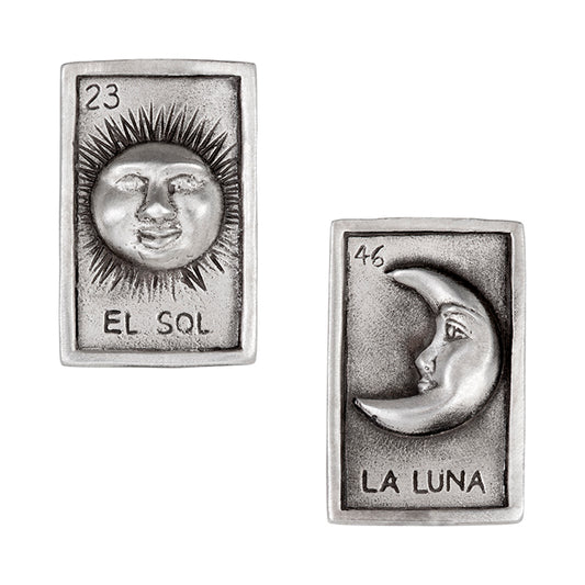 Aretes Sol y Luna que representa la cultura mexicana. Aretes en plata 925 elaborados con materiales sustentables hecho a mano, joyería mexicana Eva Carrillo.