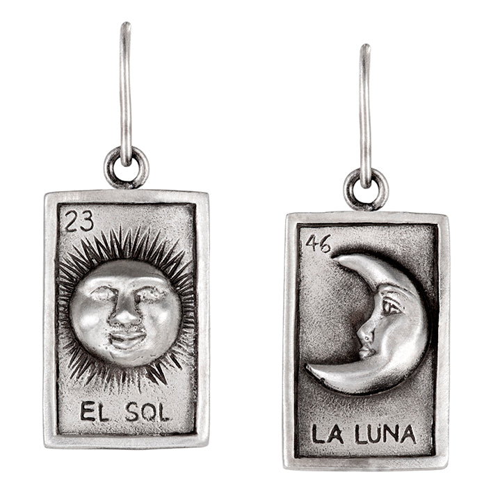 Aretes Carta de Lotería Sol y Luna con Arillo