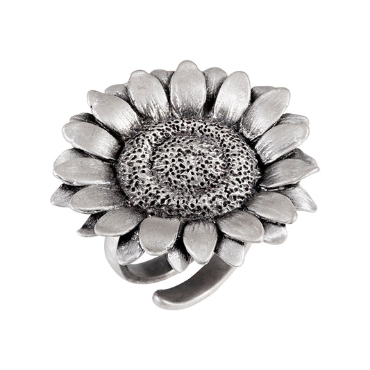 Anillo de flores, hecho a mano, hecho en méxico. Anillo Girasol de plata 925, ajustable con estilo atemporal. Eva Carrillo Joyas. 