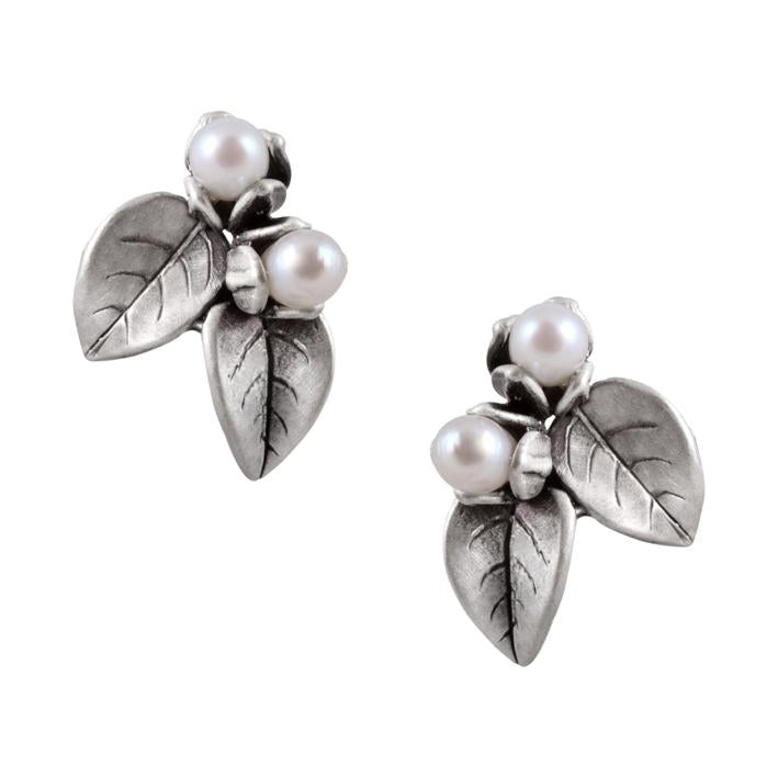 Aretes de plata 925 con 2 flores y 2 perlas cultivadas 